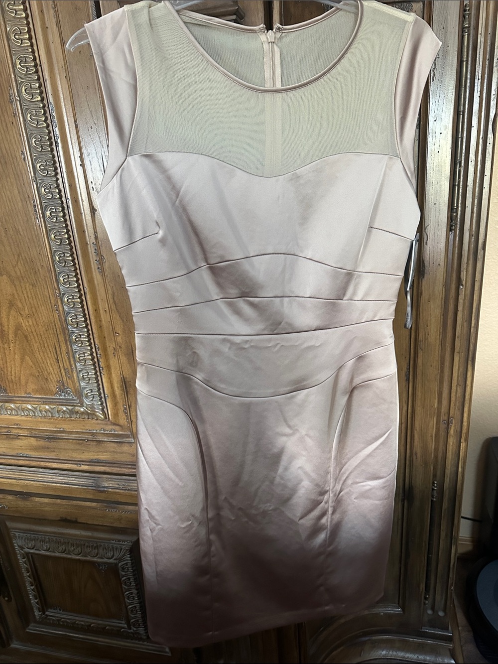 Sleeveless Mesh Yoke Midi Dress in Blush